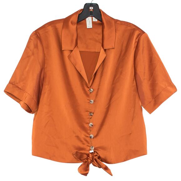 Joie Top Cottage Academia Coastal Grandma Boho 70s Satin Tie Button Up Orange 8 - Picture 1 of 9